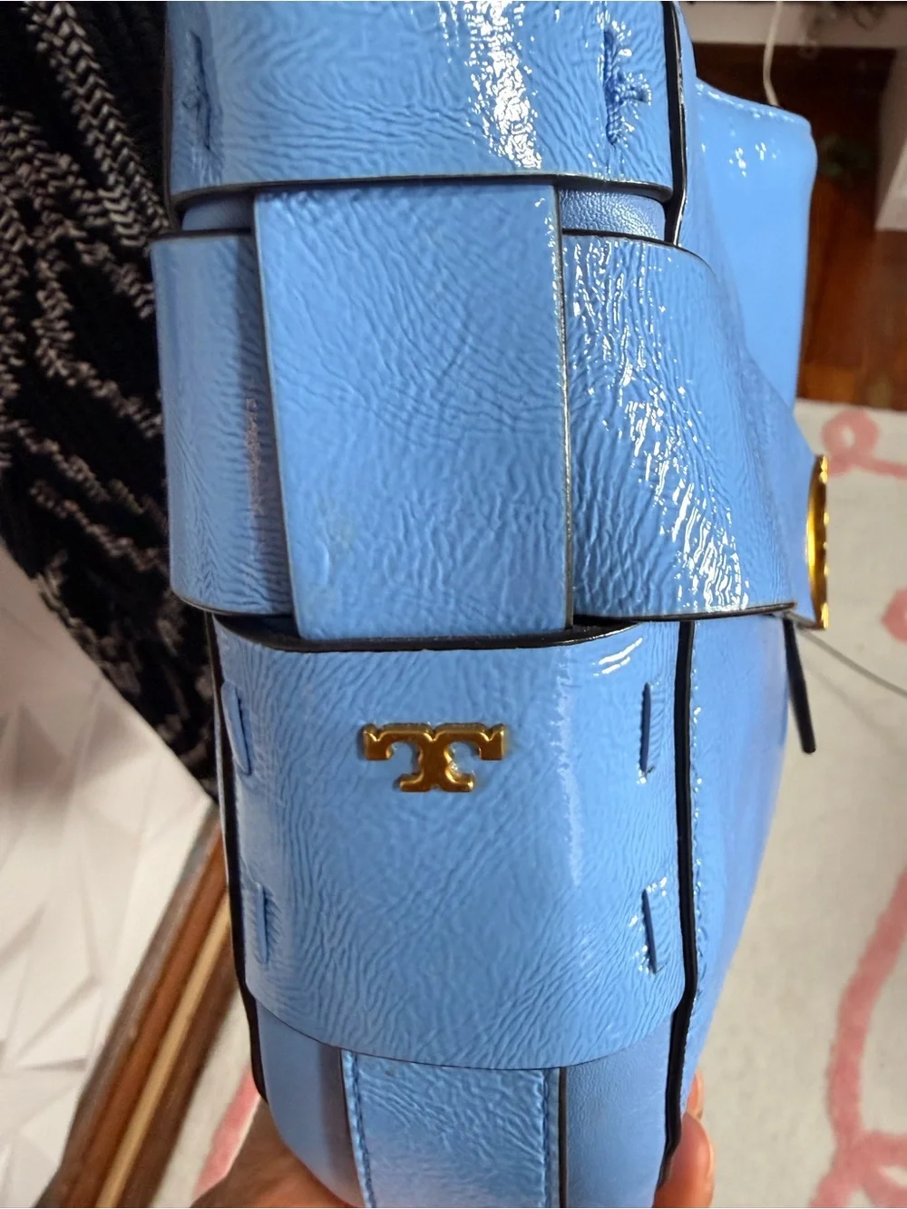 Tory Burch Sky Blue Leather Crossbody with Gold-Tone Hardware